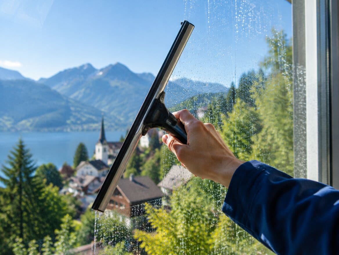 Fensterreinigung mit Abzieher für streifenfreie Glasreinigung